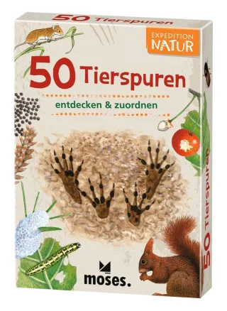 moses. MOS09724 Expedition Natur 50 Tierspuren| Bestimmungskarten im Set | Mit spannenden Quizfragen