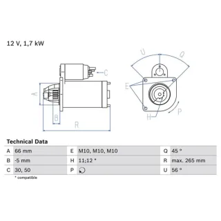 Bosch Anlasser 1,7 kW Citroen Fiat Hyundai Lada Peugeot Suzuki Talbot