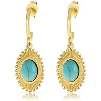 Made by Nami Ohrring-Set Gold Hängend mit Sonnen Anhänger und Edelstein Oval, aus Chirugischem Edelstahl - Hypoallergen - Wasserfester Schmuck
