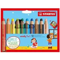STABILO Buntstift STABILO woody 3 in 1 Buntstift - 10 mm - 10er Set + Spitzer