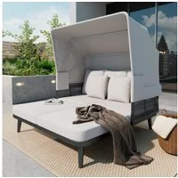 BBWL Gartenliege mit Sonnenliege, einziehbarer Markise, handgewebtes Seil, 10 cm Kissen, Gartenmöbel für 2 Personen Strandkorb, komfortabel und wetterfest