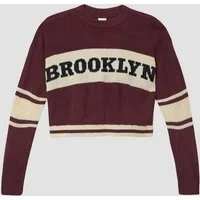 s.Oliver Longpullover Strickpullover Cropped Oversize-Pullover mit Schriftzug