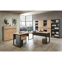 Innostyle Büromöbel-Set Komplettbüro MEMPHIS XI 9-teilig Front Artisan Eiche Korpus Graphit, (Komplett-Set, 9-tlg., 4x Schrank, 3x Regal, 1x Schreibtisch, 1x Rollcontainer)
