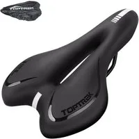 toptrek Fahrradsattel Gel Fahrradsattel ergonomisch wasserdicht MTB Rennrad Komfort Sitz (Fahrradzubehör-Set mit Gel-Sattel, Regenschutz und Sattelstreben, universal, Gel-Sattel, abnehmbarer Sattelstreben, Regenschutz), Ergonomisch geformt, atmungsak