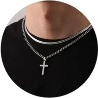 LuxusKollektion Kreuzkette Kreuzkette Herren Silber Gold Schwarz Halskette Edelstahl