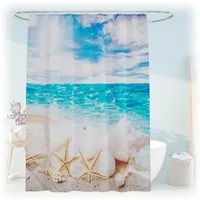 relaxdays Duschvorhang 180x200 cm mit Motiv Breite 180 cm (Muscheln), 180x200cm, H