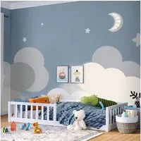 Bellabino Kinderbett Vere mit Rausfallschutz und Lattenrost (weiß, Kiefer Massivholz), Bodenbett verfügbar in 80x160 & 90/120/140x200 cm