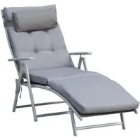 MC Star Gartenliege Outsunny Sonnenliege Strandliege Gartenliege klappbar verstellbar, mit Kissen Garten Metall Stoff Grau 137 x 63,5 x 100,5 cm