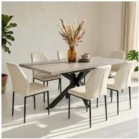 Jiexi Essgruppe Tisch-und Stuhlset, Ausziehbarer Esstisch (160–200 cm) mit 6-8 Stühlen