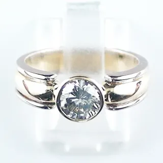 18k Goldring mit Brillant – Dreifach-Ringschienen aus Weißgold und Gelbgold