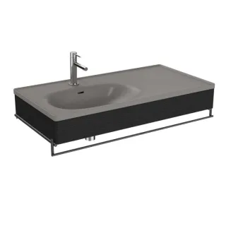 VitrA Equal Möbelwaschtisch-Set 66058 102,5x52cm, mit Möbelwaschtisch asymmetrisch, steingrau, mit Holzblende schwarz-eiche