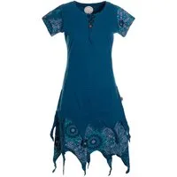 Vishes Zipfelkleid Damen Kurzarm Bedruckt Jersey Baumwolle Ethno Alternative Mode, Boho, Hippie, Ethno, Festival