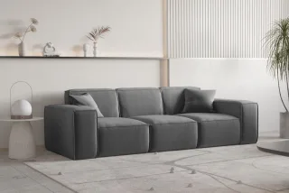 Sofa Designersofa CELES PREMIUM 3-Sitzer in Stoff Opera Velvet Dunkelgrau