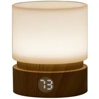 feinlux Tischleuchte LED Nachttischlampe, LED fest integriert, Warmweißes Licht, Dimmbar, LED fest integriert, Leuchte mit Timer Mini-Display