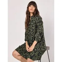 Apricot Druckkleid Animalprint Minikleid mit Krempelärmeln, mit verdeckter Knopfleiste