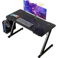 GUNJI Gamingtisch 80/120/140cm Spieltisch, Ergonomischer Computertisch (Schreibtisch mit Kopfhörerhaken, Z-Gestell, Schreibtisch aus Kohlefaser, Bürotisch-ostern geschenke)