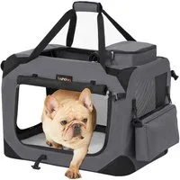 FEANDREA Tiertransporttasche Hundebox faltbar, Transportbox Hund, Hundetasche, mit Griffen, Taschen bis 11,00 kg, M, Oxford-Gewebe, atmungsaktiv tragbar transportabel, 60 x 42 x 42 cm