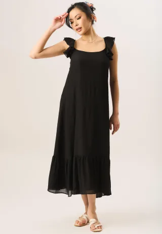 Rüschen-Maxikleid mit kurzen Ärmeln