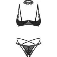 Obsessive Set: Bügel-BH Dessous-Set: BH und String ouvert - schwarz (2-tlg) transparent, offener Schritt