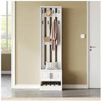 Flieks Garderobenständer mit 8 Haken und 2 Türen, (1 St., B50/T36/H190 cm), Flurschrank Garderoben Kleiderständer mit Schuhregal Weiß