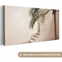 OneMillionCanvasses® Leinwandbild Panorama Palme - Schatten - Treppe - Beige, Fotodruck (1 St), Wandbild, Deko Schlafzimmer Wohnzimmer Flur 40x20 cm