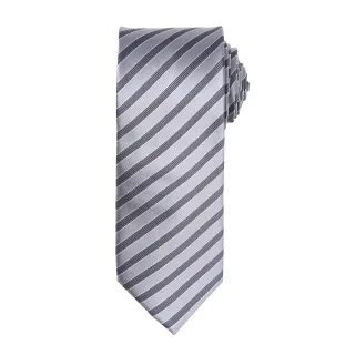 Premier Mens Double Stripe Pattern Formal Business Tie (Silber/Dunkelgrau)