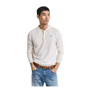 Gant - Poloshirt für Herren, Schafwolle, Langärmlig (Cremefarbe)