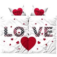 Visaggio Bettwäsche Partnerbettwäsche Mikrofaser 135x200 cm 4 teilig, Microfaser, 4 teilig, Partnerbettwäsche mit Love-Schriftzug und Herzen