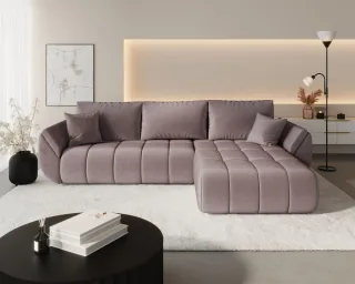 Ecksofa Schlafsofa MISATO Stoff Monolith Flieder Ottomane Rechts