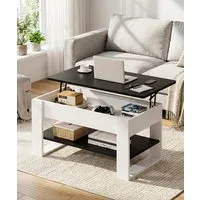 Yorbay Couchtisch Höhenverstellbar 46-60cm mit Gasfeder & verstecktem Fach, Sofatisch mit Stauraum, Wohnzimmertisch, stabil bis 80kg