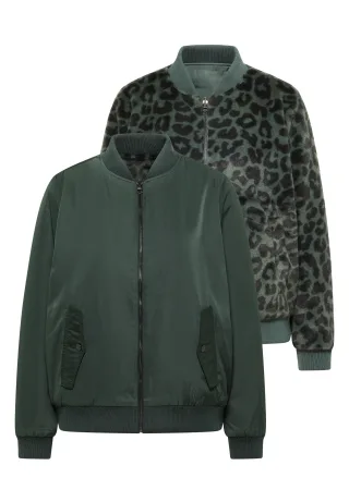 CECIL - Wendbarer Fake Fur Blouson mit Leo-Muster olive night - Gr. - M