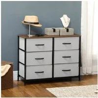 HOMCOM Kommode Sideboard mit 6 klappbaren Stoffschubladen, Schubladenschrank (Aufbewahrungsschrank, 1 St., Mehrzweckschrank), Grau 80 x 30 x 62,5 cm