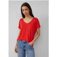 QS Kurzarmshirt T-Shirt Locker geschnittenes T-Shirt aus Leinenmix