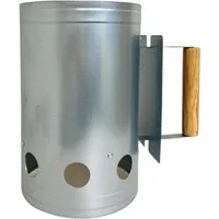 HAC24 Anzündkamin XL Stahl Kohleanzünder Kohle Grillanzünder Grillstarter (1-tlg), Holzgriff mit Hitzeschild