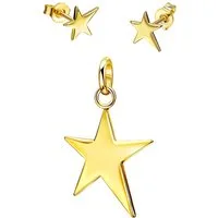 JEVELION Schmuckset Anhänger Goldstern mit 2x Ohrstecker 333 Gold - Made in Germany (Goldanhänger + Gold-Ohrschmuck, für Damen und Mädchen), Mit Kette vergoldet- Länge wählbar 36 - 70 cm oder ohne Kette.