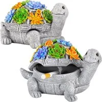 SURFOU Aschenbecher Ascher mit Deckel Schildkröte – Windgeschützter Tischascher aus Harz, Dekorativer Aschenbecher aus Resin mit Deckel, windfest und handbemalt