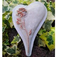 Radami Gartenfigur 3D Grabherz Herz m. Rose Trauerherz Weiß asym.
