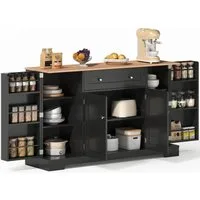 SeedWave Anrichte Modern Küchenbuffet Mehrzweckschrank Beistellschrank mit Viel Stauraum, Türregale mit Schutzgeländern, Wandhalterung für Anti-Kipp Funktion