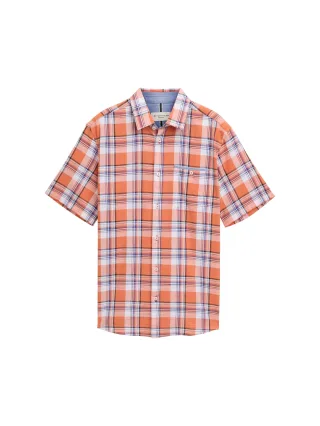 Tom Tailor - Regular Fit Kurzarmhemd mit Karomuster brick orange multicolor check - Gr. - XXL