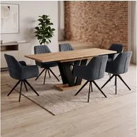 Endo-Moebel Essgruppe Essgruppe Esstisch ausziehbar 130/210cm 6 Stühlen Set Textil Samt, (7-tlg)