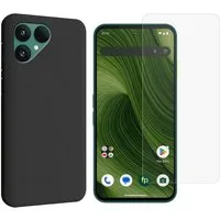 Wigento Handyhülle Für Fairphone 6 Silikon TPU Schutz Hülle Schwarz + 9H Hart Glas, Produktset TPU Hülle mit Hart Glas