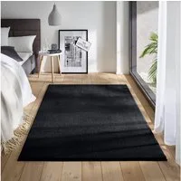 TaCa Home Teppich Waschbarer Kurzflor-Teppich, rechteckig, Höhe: 19 mm, Wohnzimmer Schlafzimmer Küche Bad Flur, Schwarz - 50 x 80 cm
