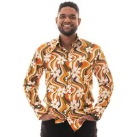 Comycom Langarmhemd Herren 70er Flower Lines mit Blumenmuster