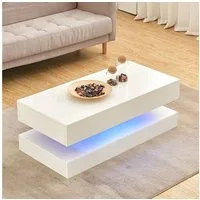 JYMTOM Couchtisch Beistelltisch Moderner Holztisch Weißer Glanz mit LED-Leuchten (1-St), 2 Schubladen 100×50×35 cm – Vielseitiges Home-Office-Möbel