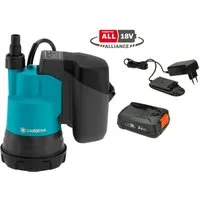 GARDENA Klarwasserpumpe 2000/2 18V P4A Ready-To-Use Set, inkl. Akku und Ladegerät