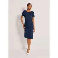 MADELEINE Midikleid Viskosekleid mit asymmetrischen Falten Jerseykleid mit Rundhals, Gehschlitz, Kurzarm und Knielänge