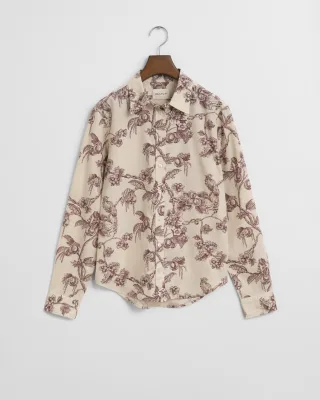 GANT - Regular Fit Bluse aus Baumwoll-Voile mit Baum-Print plum wine - Gr. - 42