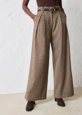 bonprix Weite Bundfaltenhose mit weichem Wollanteil, braun, Gr.48, weiche weite Buntfaltenhose mit Wollanteil, aus Wolle