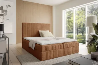 Boxspringbett Schlafzimmerbett ARNAU 140x200cm Stoff Tilia Rostbraun