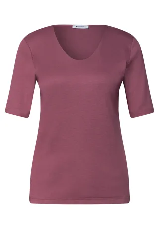 Street One - Basic T-Shirt mit V-Neck in Unifarbe dark clouded blush - Gr. - 38
